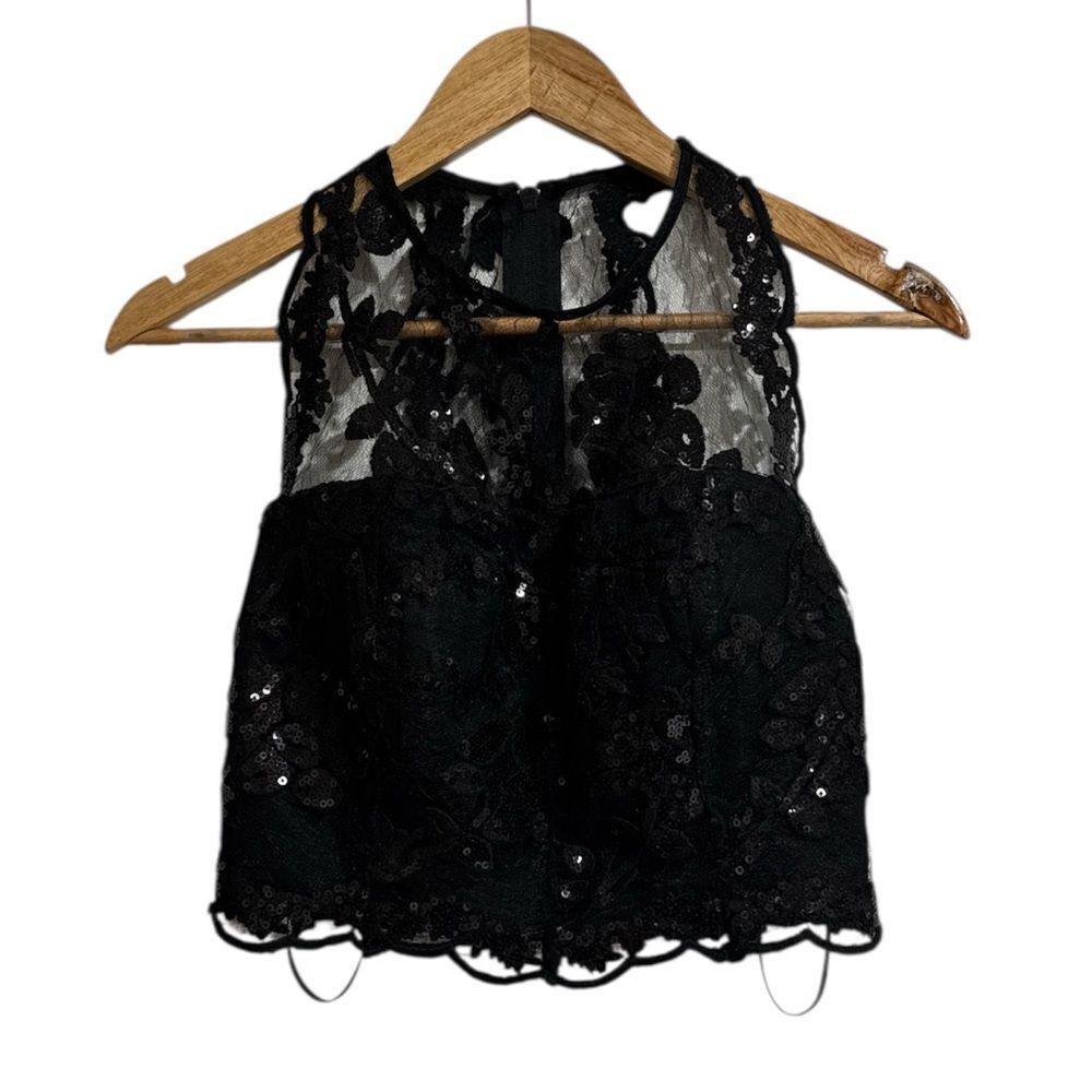 Windsor Black Floral Lace Top NWT